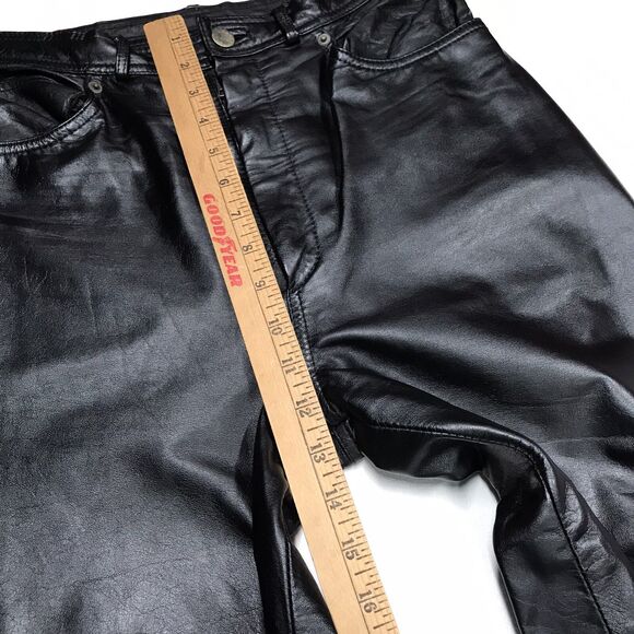 Vtg 80s DEERSKIN Trading Black Leather Jean Pants Men 28X30 Lined Rock Star - Picture 15 of 16